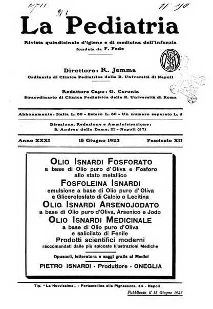 La pediatria periodico mensile indirizzato al progresso degli studi sulle malattie dei bambini