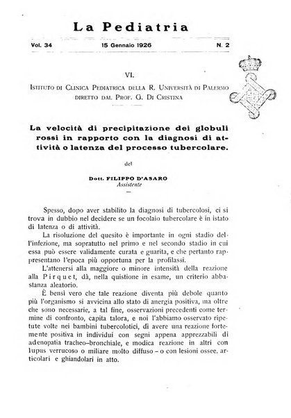 La pediatria periodico mensile indirizzato al progresso degli studi sulle malattie dei bambini