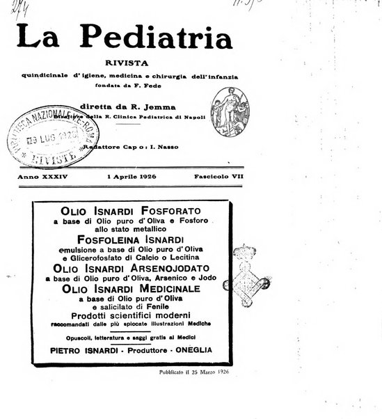 La pediatria periodico mensile indirizzato al progresso degli studi sulle malattie dei bambini