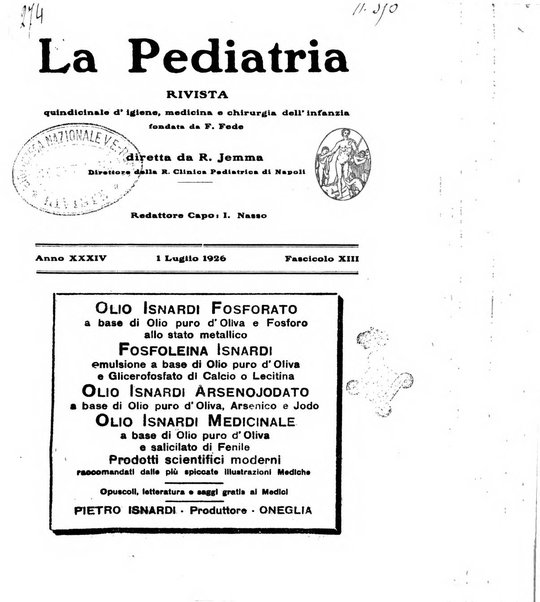 La pediatria periodico mensile indirizzato al progresso degli studi sulle malattie dei bambini