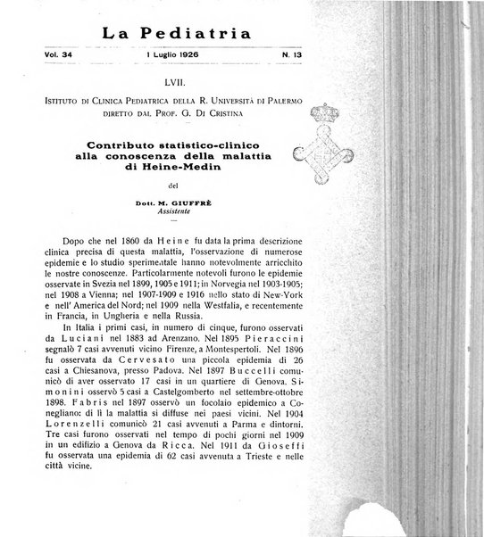 La pediatria periodico mensile indirizzato al progresso degli studi sulle malattie dei bambini