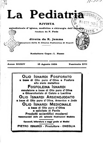 La pediatria periodico mensile indirizzato al progresso degli studi sulle malattie dei bambini