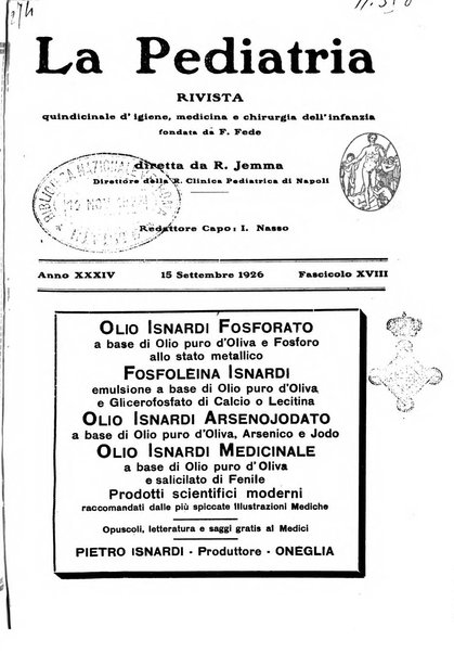 La pediatria periodico mensile indirizzato al progresso degli studi sulle malattie dei bambini