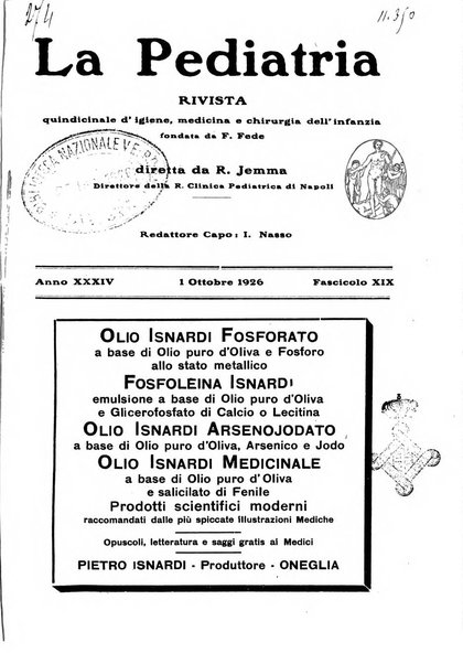 La pediatria periodico mensile indirizzato al progresso degli studi sulle malattie dei bambini