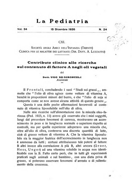 La pediatria periodico mensile indirizzato al progresso degli studi sulle malattie dei bambini