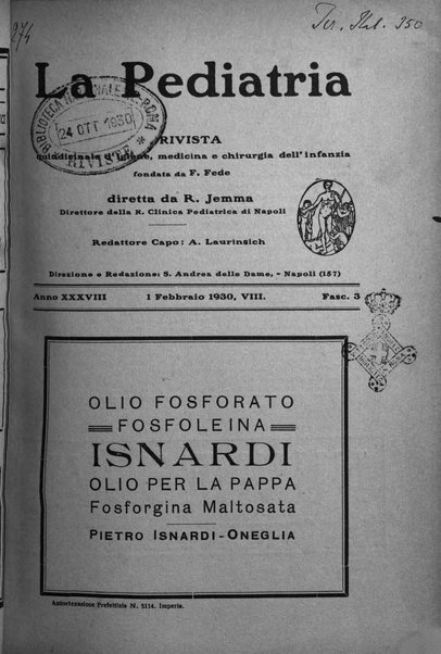 La pediatria periodico mensile indirizzato al progresso degli studi sulle malattie dei bambini