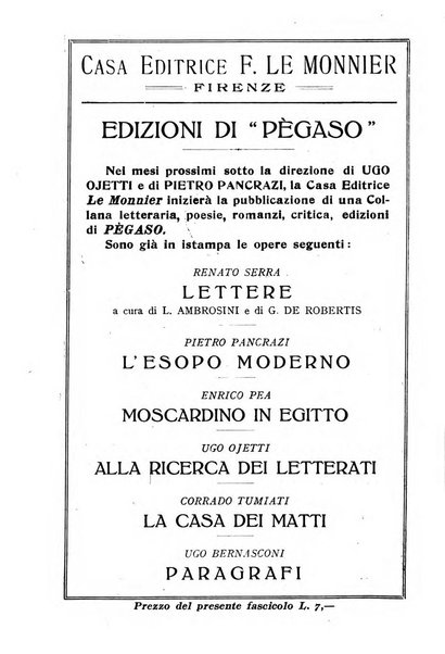 Pegaso rassegna di lettere e arti