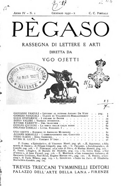 Pegaso rassegna di lettere e arti