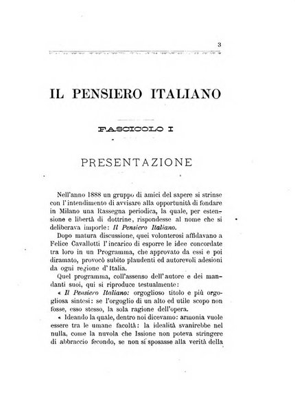 Il pensiero italiano repertorio mensile di studi applicati alla prosperità e coltura sociale