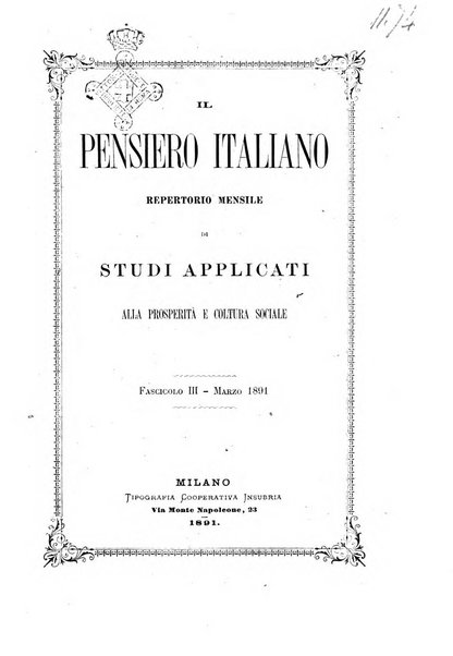 Il pensiero italiano repertorio mensile di studi applicati alla prosperità e coltura sociale