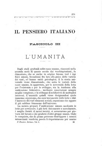 Il pensiero italiano repertorio mensile di studi applicati alla prosperità e coltura sociale