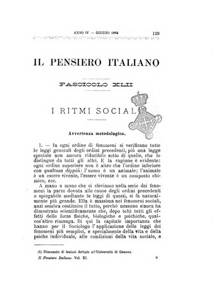 Il pensiero italiano repertorio mensile di studi applicati alla prosperità e coltura sociale