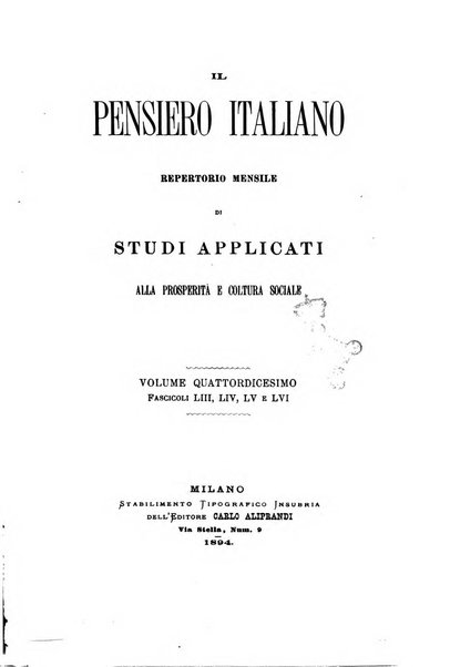 Il pensiero italiano repertorio mensile di studi applicati alla prosperità e coltura sociale