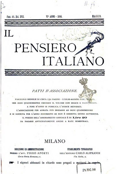 Il pensiero italiano repertorio mensile di studi applicati alla prosperità e coltura sociale