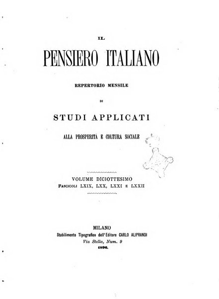Il pensiero italiano repertorio mensile di studi applicati alla prosperità e coltura sociale