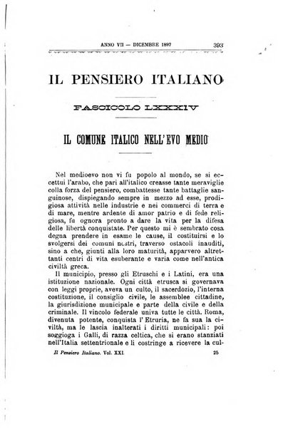 Il pensiero italiano repertorio mensile di studi applicati alla prosperità e coltura sociale