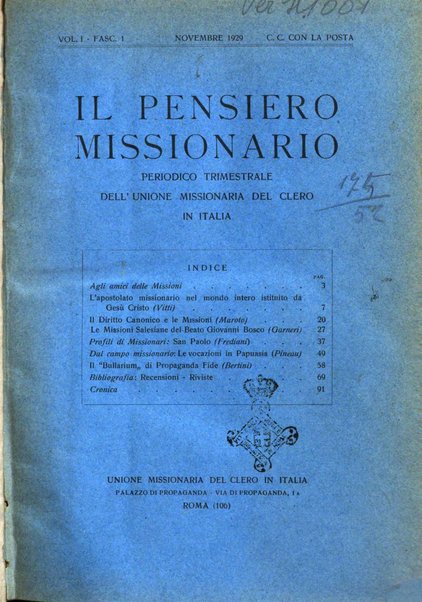 Il pensiero missionario periodico trimestrale dell'Unione missionaria del clero in Italia