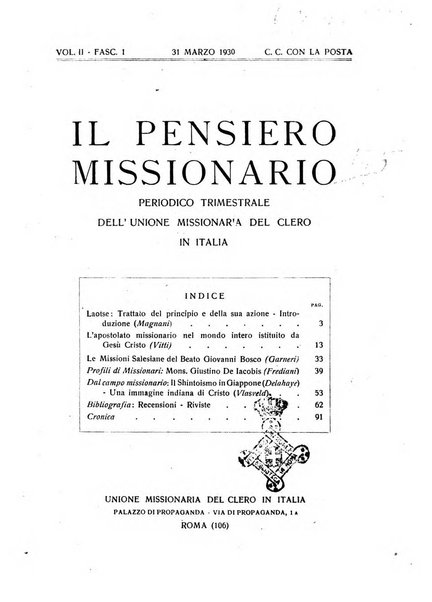 Il pensiero missionario periodico trimestrale dell'Unione missionaria del clero in Italia