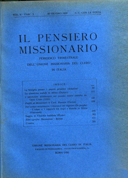 Il pensiero missionario periodico trimestrale dell'Unione missionaria del clero in Italia