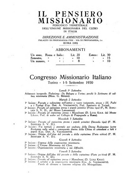 Il pensiero missionario periodico trimestrale dell'Unione missionaria del clero in Italia