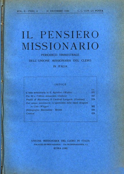 Il pensiero missionario periodico trimestrale dell'Unione missionaria del clero in Italia