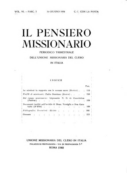 Il pensiero missionario periodico trimestrale dell'Unione missionaria del clero in Italia