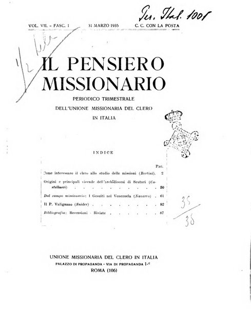 Il pensiero missionario periodico trimestrale dell'Unione missionaria del clero in Italia