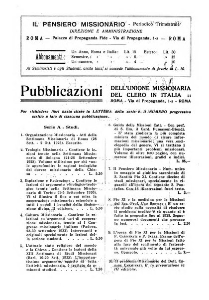 Il pensiero missionario periodico trimestrale dell'Unione missionaria del clero in Italia