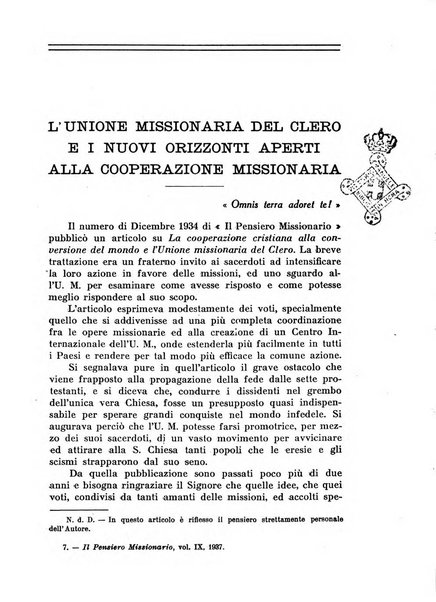 Il pensiero missionario periodico trimestrale dell'Unione missionaria del clero in Italia