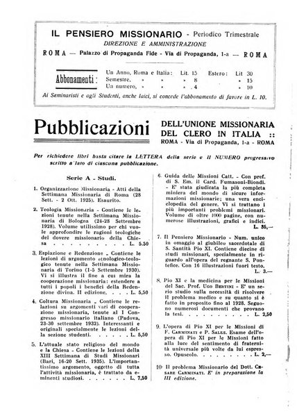 Il pensiero missionario periodico trimestrale dell'Unione missionaria del clero in Italia