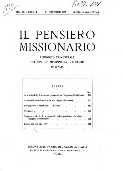 Il pensiero missionario periodico trimestrale dell'Unione missionaria del clero in Italia