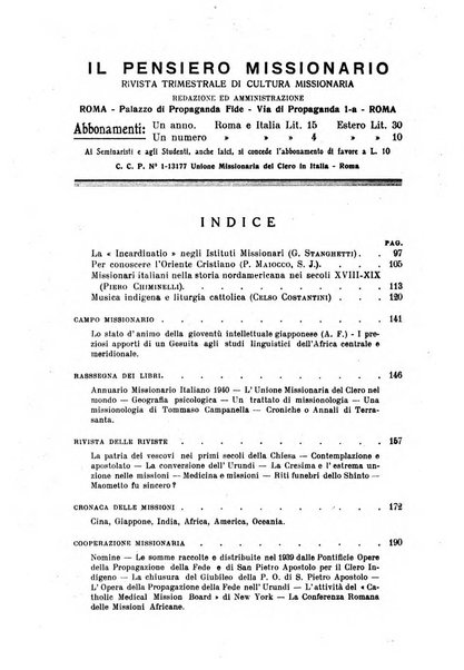 Il pensiero missionario periodico trimestrale dell'Unione missionaria del clero in Italia