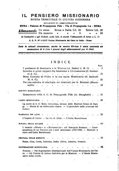 Il pensiero missionario periodico trimestrale dell'Unione missionaria del clero in Italia