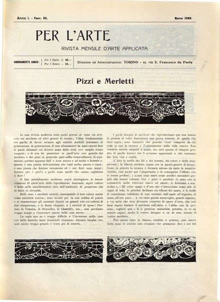 Per l'arte : rivista mensile d'arte applicata