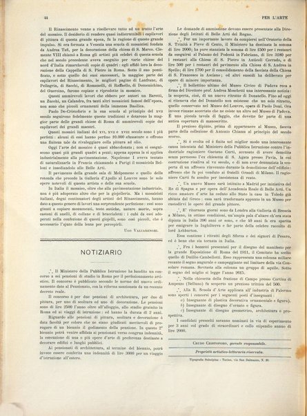 Per l'arte : rivista mensile d'arte applicata