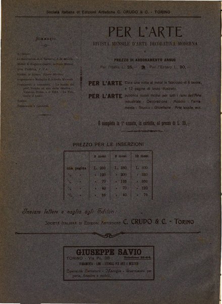 Per l'arte : rivista mensile d'arte applicata