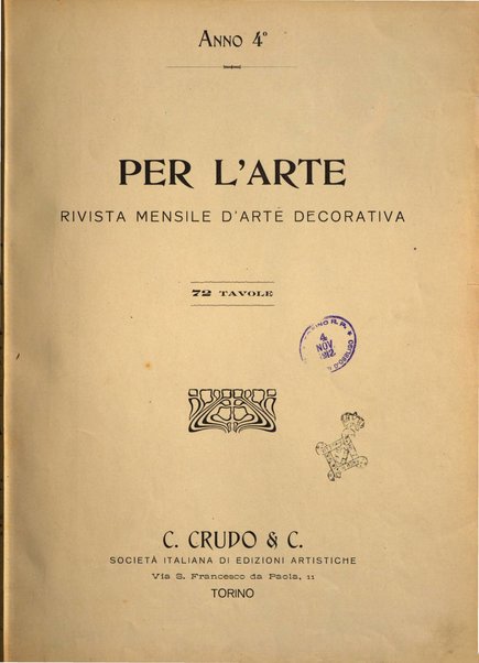 Per l'arte : rivista mensile d'arte applicata