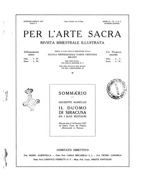 Per l'arte sacra rivista bimestrale illustrata