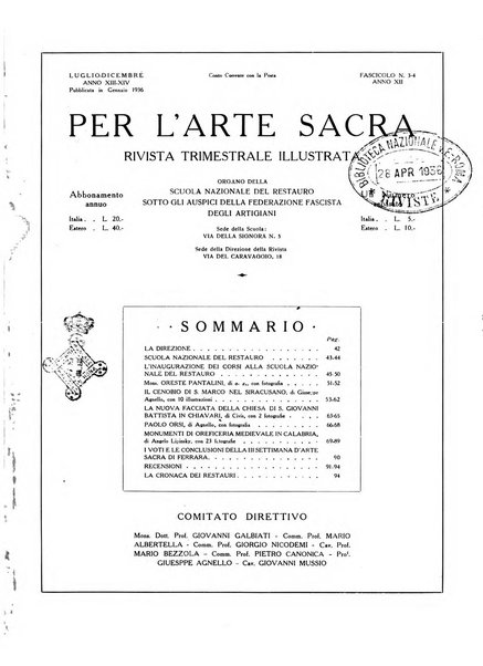 Per l'arte sacra rivista bimestrale illustrata