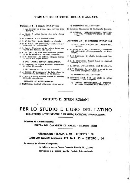 Per lo studio e l'uso del latino bollettino internazionale di studi, ricerche, informazioni