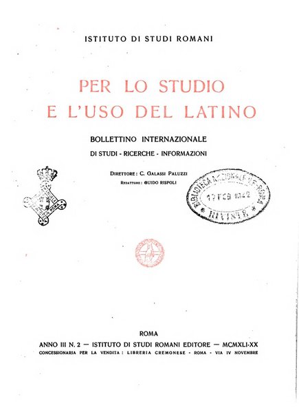 Per lo studio e l'uso del latino bollettino internazionale di studi, ricerche, informazioni