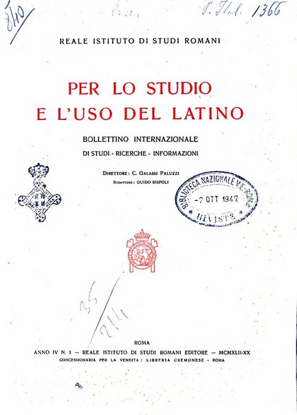 Per lo studio e l'uso del latino bollettino internazionale di studi, ricerche, informazioni