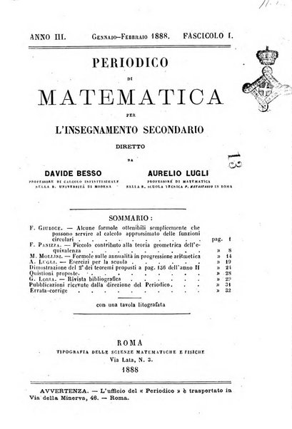 Periodico di matematica per l'insegnamento secondario