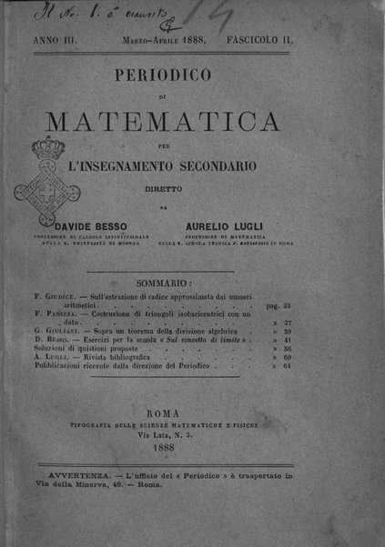 Periodico di matematica per l'insegnamento secondario