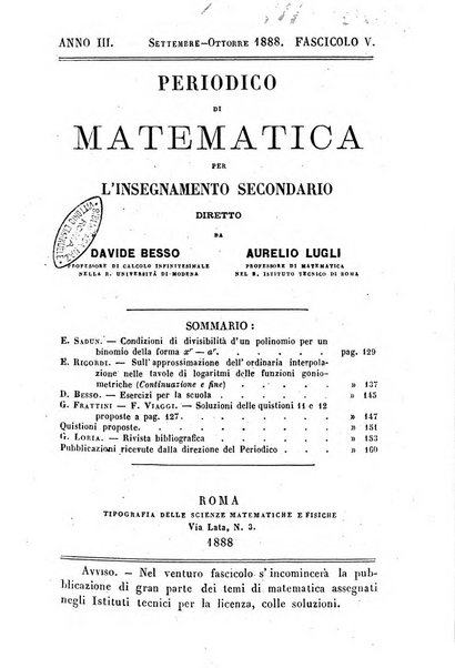 Periodico di matematica per l'insegnamento secondario