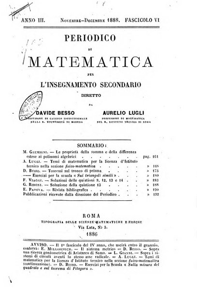 Periodico di matematica per l'insegnamento secondario