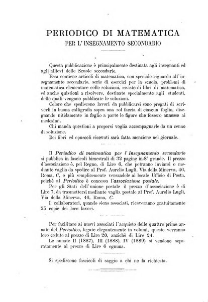 Periodico di matematica per l'insegnamento secondario