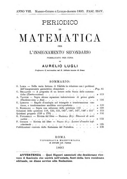 Periodico di matematica per l'insegnamento secondario