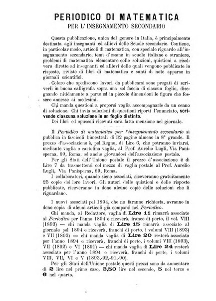 Periodico di matematica per l'insegnamento secondario