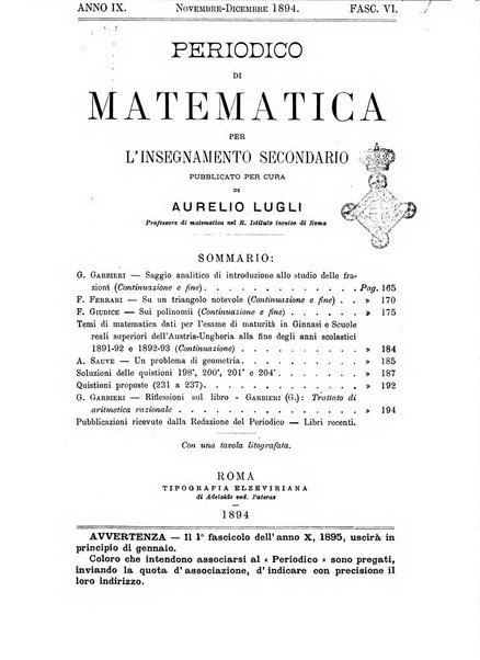 Periodico di matematica per l'insegnamento secondario